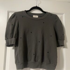 Anthropologie T.La Embroidered Star Puff Short Sleeve Sweatshirt Top Sz S